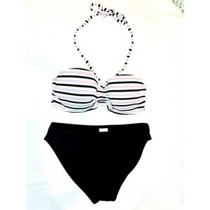 Shade & Shore  Lined Halter Pique Textured Top & Ribbed Bikini Bottom